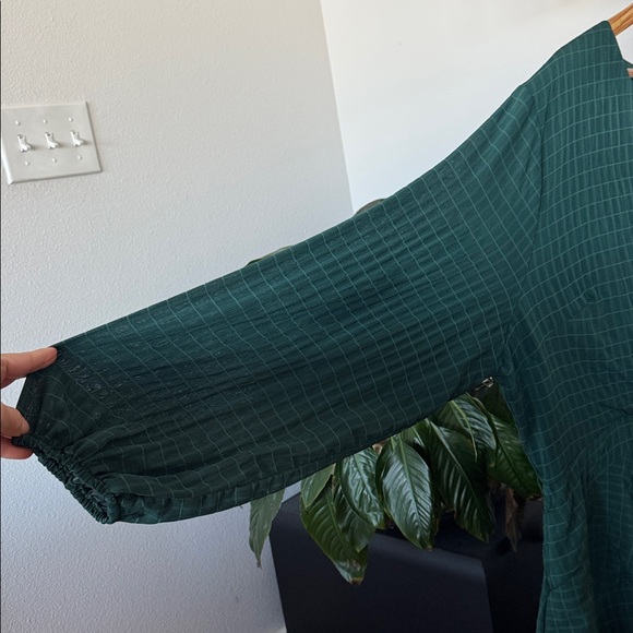 Arula Plus Chiffon Faux Wrap Mini Dress Sz 2X Green Ruffle Balloon Long Sleeve - Picture 5 of 10